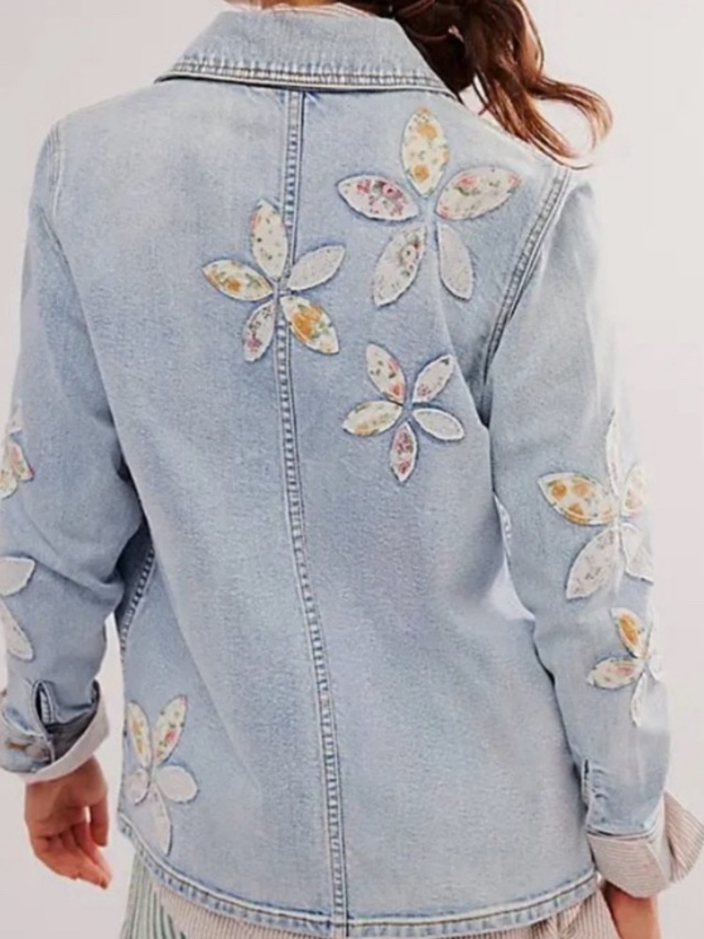 Free People x Driftwood Denim Shabby Chic Jacket Floral Patchwork Rustic Boho S - Picture 2 of 16